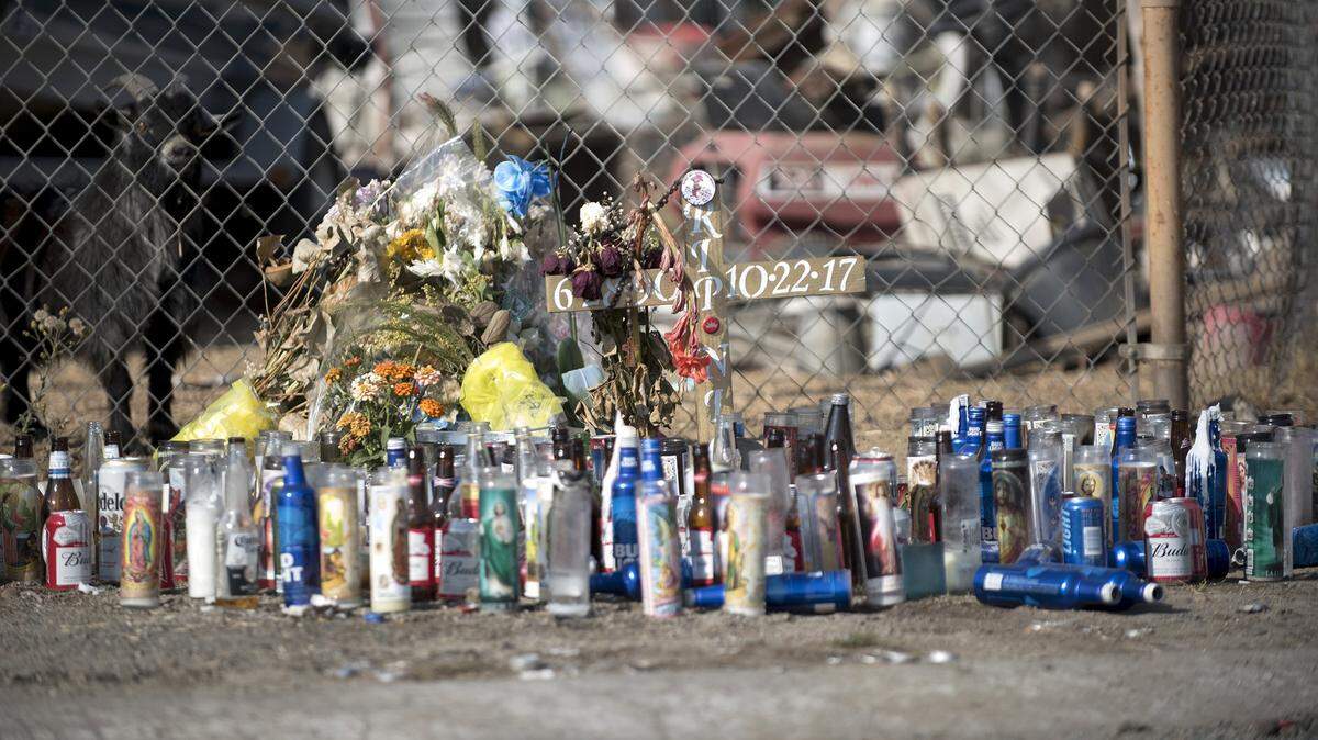 A memorial at the site where Nicholas Pimentel was shot by a Ceres Police officer in Modesto, Calif., on Tuesday, Oct. 31, 2017.