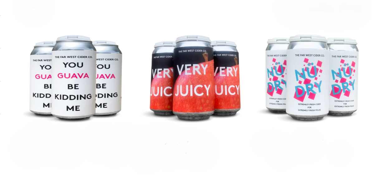 You Guava Be Kidding Me, Very Juicy and Nu Dry are ciders from Far West Cider Co. produced with apples from Lucky You Orchards in Ripon.