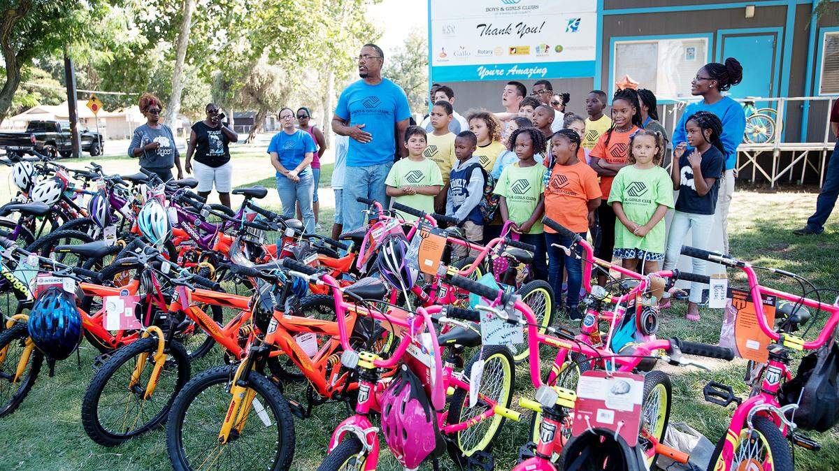 Lowe’s Home Improvement stores in Modesto and Turlock donated 20 bikes to the West Modesto Boys & Girls Club in Modesto, Calif., August 31, 2018. 