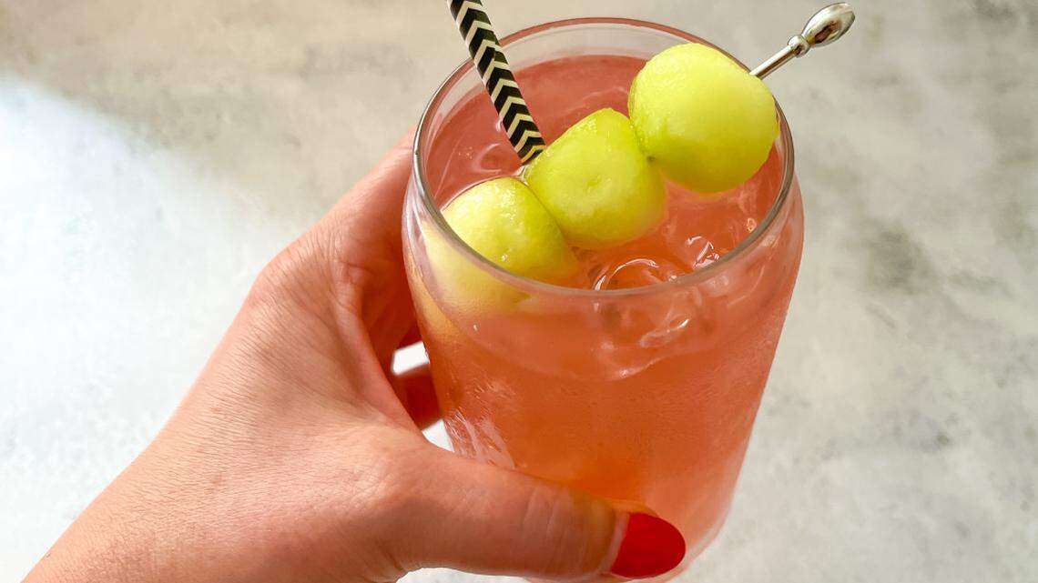 Honeydew melon balls from Turlock Fruit Co. in California garnish a popular cocktail sold at the U.S. Open tennis tournament in New York City. They go into the Honey Deuce drink, pictured in August 2024.