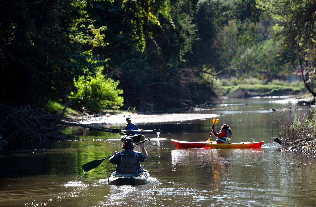 Kayaking on Dry Creek during Modesto RecFest at Gateway Park in Modesto, Calif., Saturday, Oct. 21, 2023.