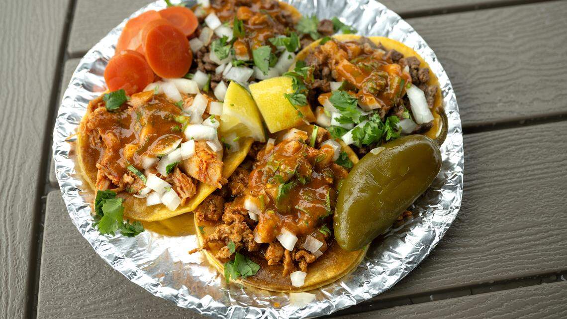 Tacos from Tony’s Tacos at La Plazita Montes food truck plaza in Salida, pictured Wednesday, April 22, 2026.
