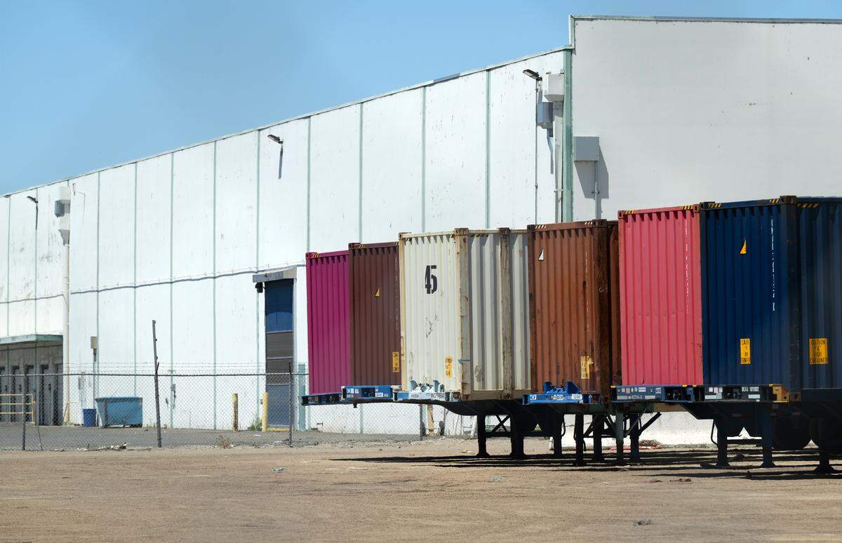 Truck trailers at a warehouse in Modesto’s Beard industrial District, Monday, May 18, 2026. 