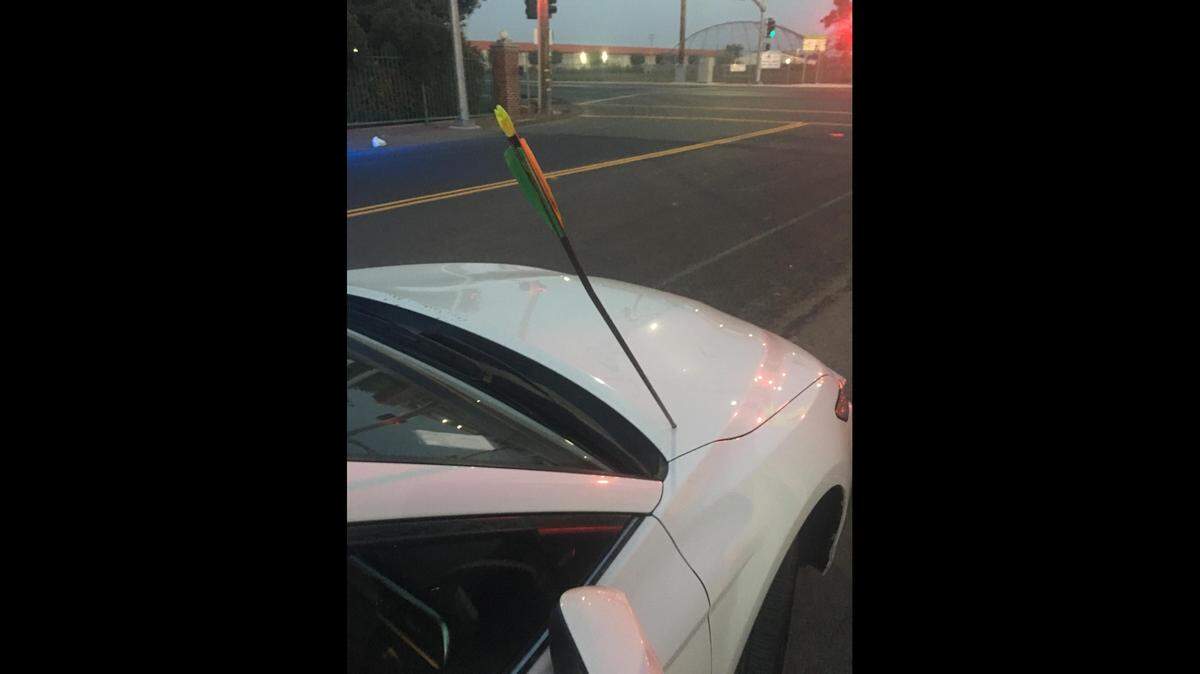 Stockton, California police are urging people to be on the lookout after they say someone shot an arrow into the hood of a woman’s car while she was at a stoplight. Another arrow was found outside a business.