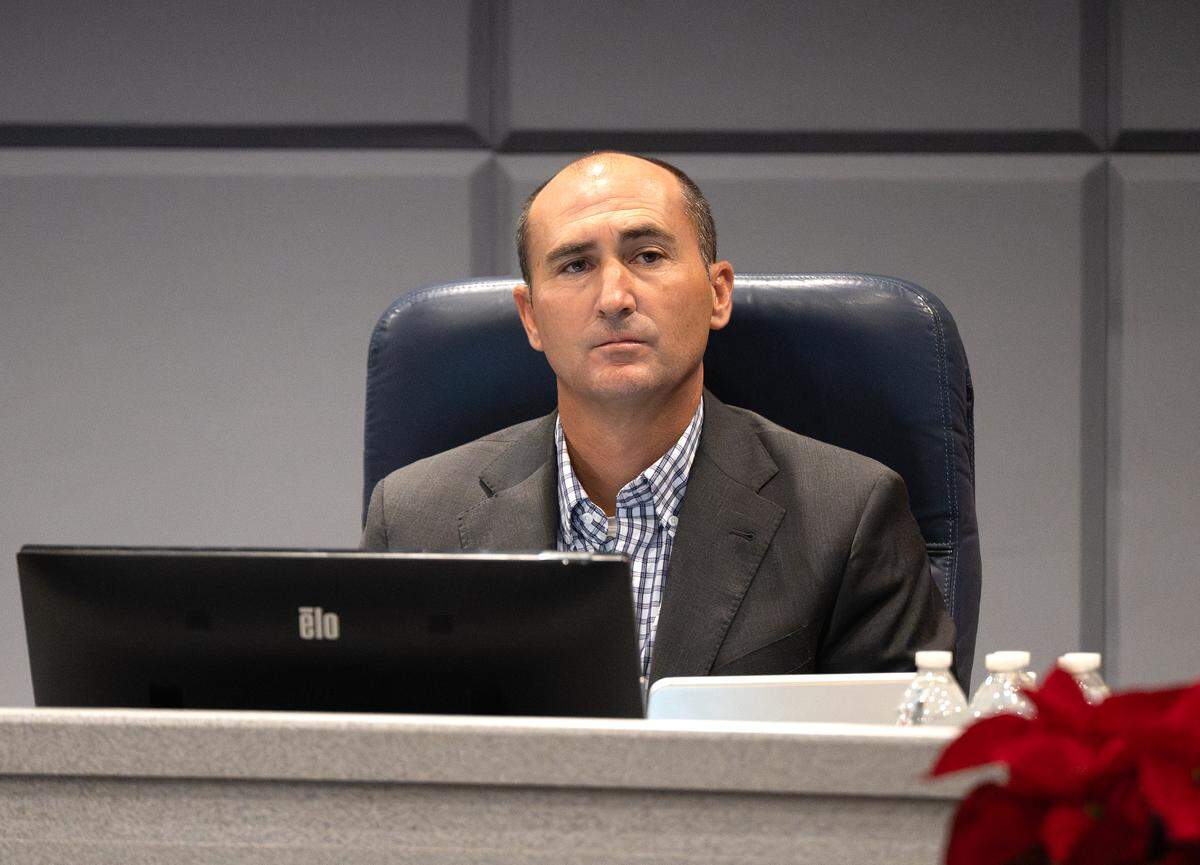 MID board member Chris Ott listens to public comment during the Modesto Irrigation District board meeting in Modesto, Tuesday, Dec. 16, 2025. 