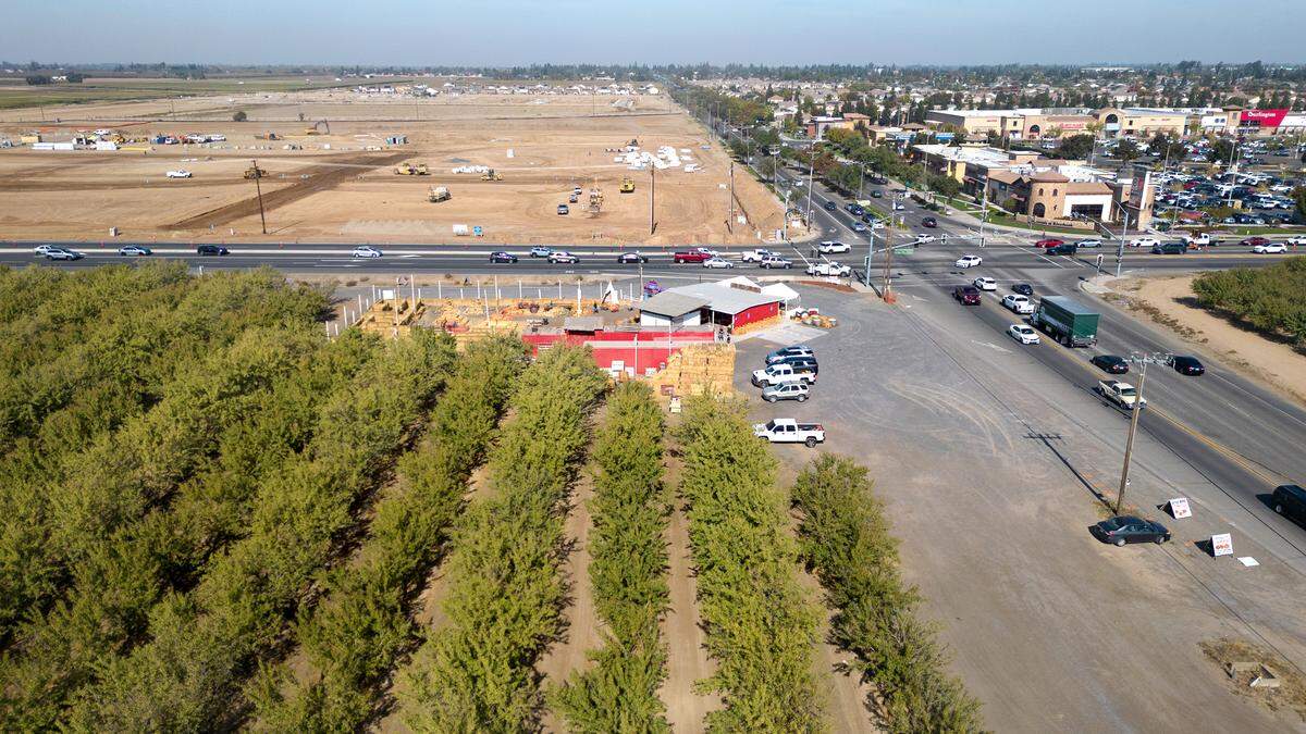 Rodin Farms Fruit Stand on Oakdale and Claribel roads near Modesto, Calif., Wednesday, Nov. 1, 2023. The 30-year-old fruit stand is in the path of the North County Corridor Expressway project and will need to be relocated or reconfigured under a county eminent domain plan.
