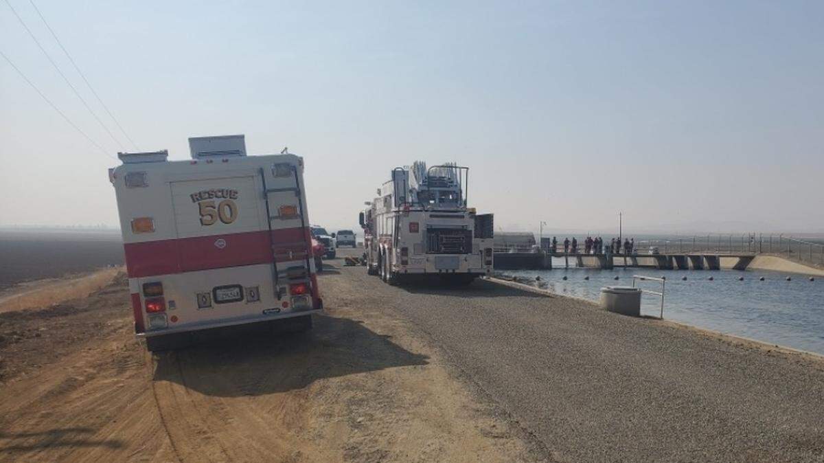 The scene along the Delta Mendota Canal where a body was found Tuesday, Oct. 5, 2021.