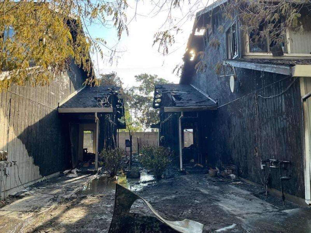 Damage caused by a duplex fire on the 1900 block of Glen Ridge Drive in Ceres, CA on Tuesday, June 18, 2024.