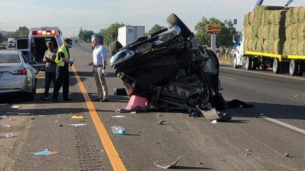 Two people suffered serious but not life-threatening injuries when an SUV went off the side of the West Canal Drive overpass in Turlock and then was struck by a big rig on Highway 99. That crash then caused the SUV to collide with a third vehicle.