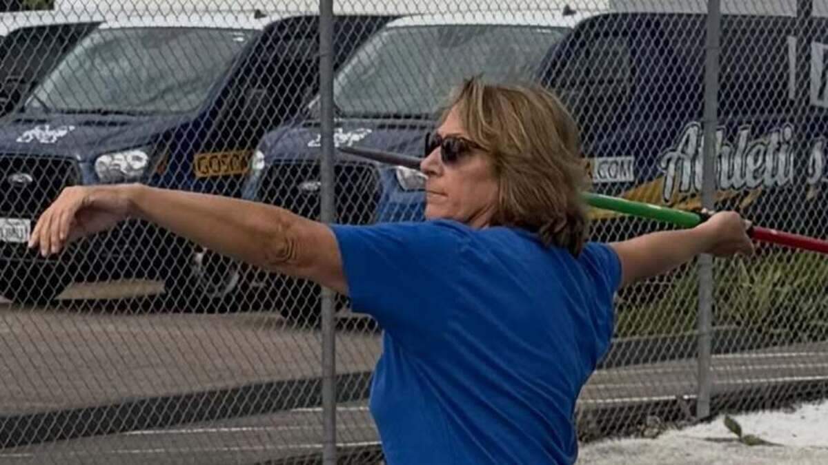 Turlock Mayor Amy Bublak throws a javelin. She placed first at the 2026 U.S. Police and Fire Championships held in San Diego.
