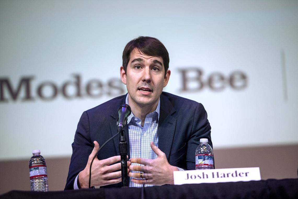 Democratic Josh Harder of Turlock answers a question during the 10th Congressional District debate at the State Theatre in Modesto on Wednesday, Jan. 22, 2020.
