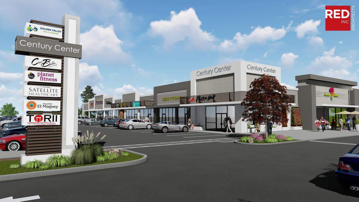 Design rendering of the new facade for east Modesto, Calif.’s Century Center shopping center.