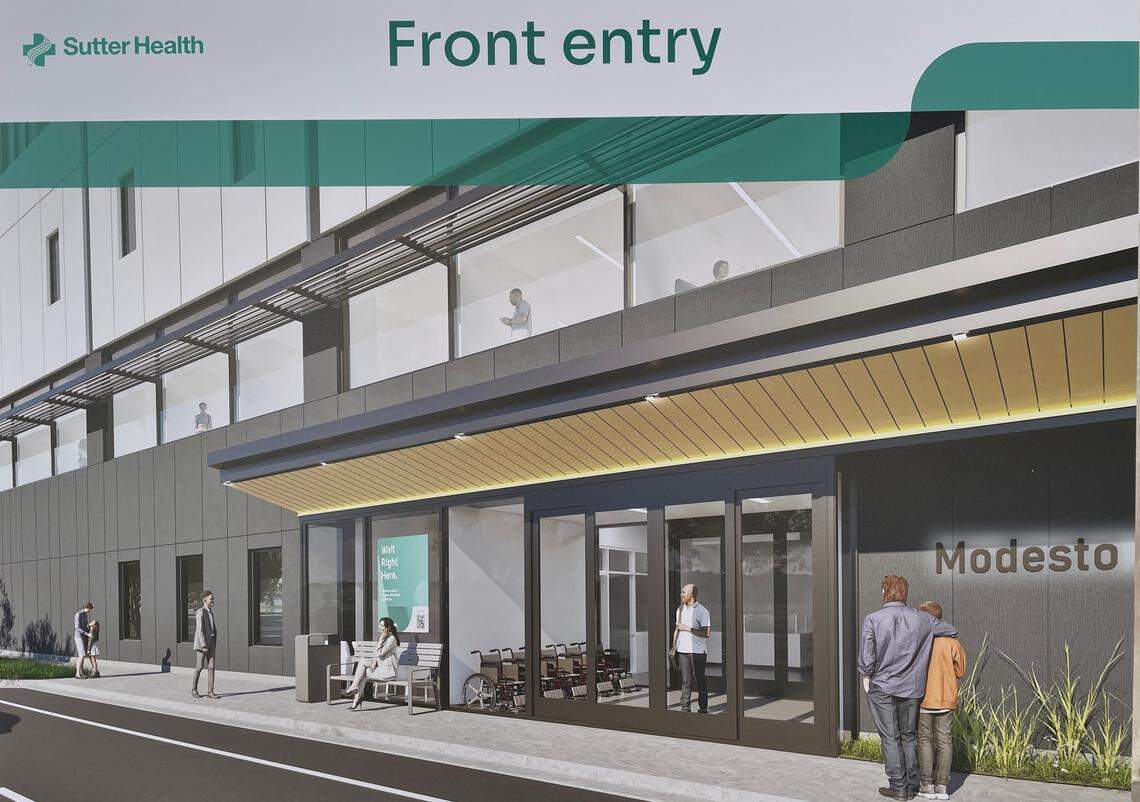 Architectural rendering of Sutter Health’s Advanced Cancer Center and Care Complex next to Memorial Medical Center in Modesto. It is expected to open in 2029.