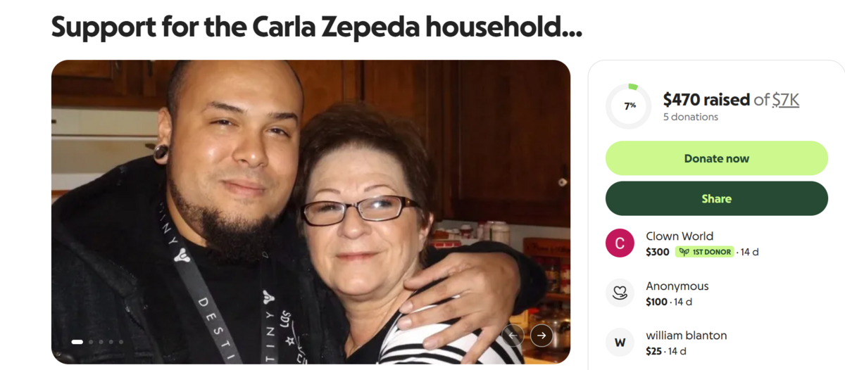 Dmitri Grays, left, has created a fundraiser to help support his family after his grandmother, Carla Zepeda (right), was killed in a suspected DUI crash.