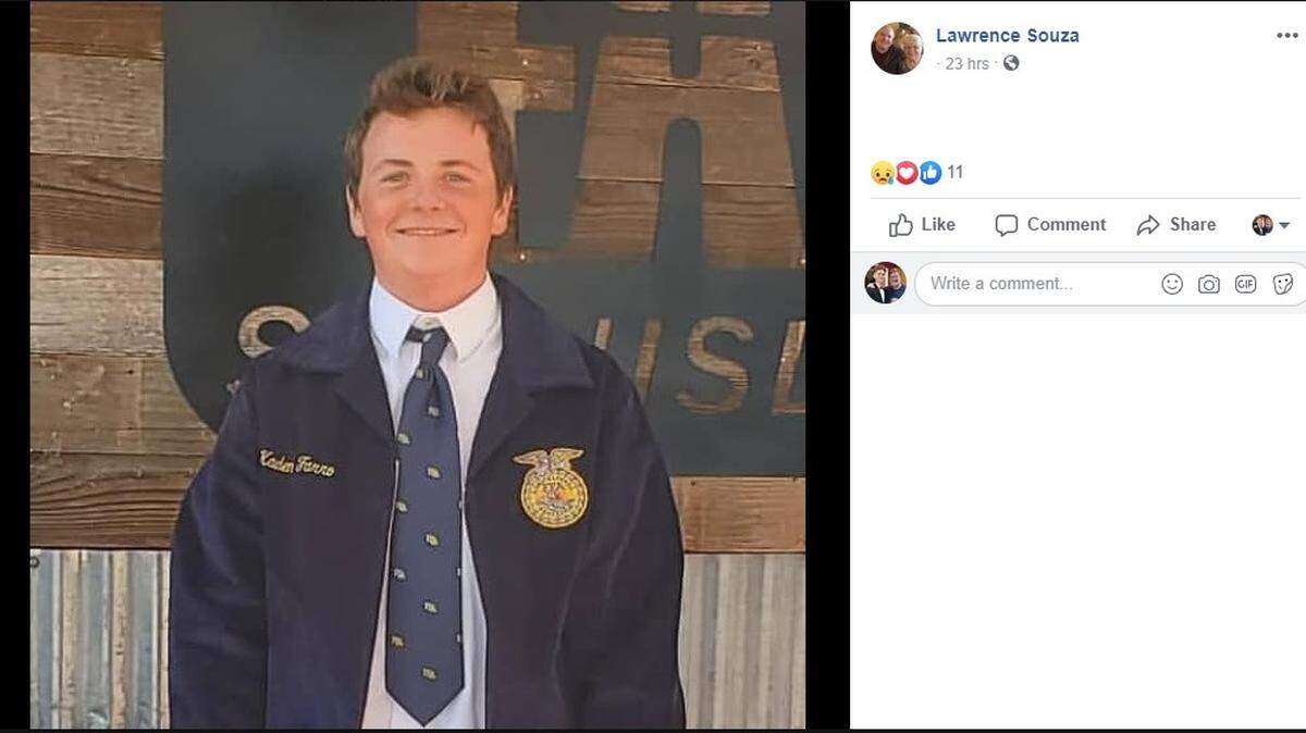 Kaden Farro is pictured in a Facebook post made Sunday morning,, Sept. 8, 2019. The Turlock High junior was killed Saturday afternoon in an ATV crash.