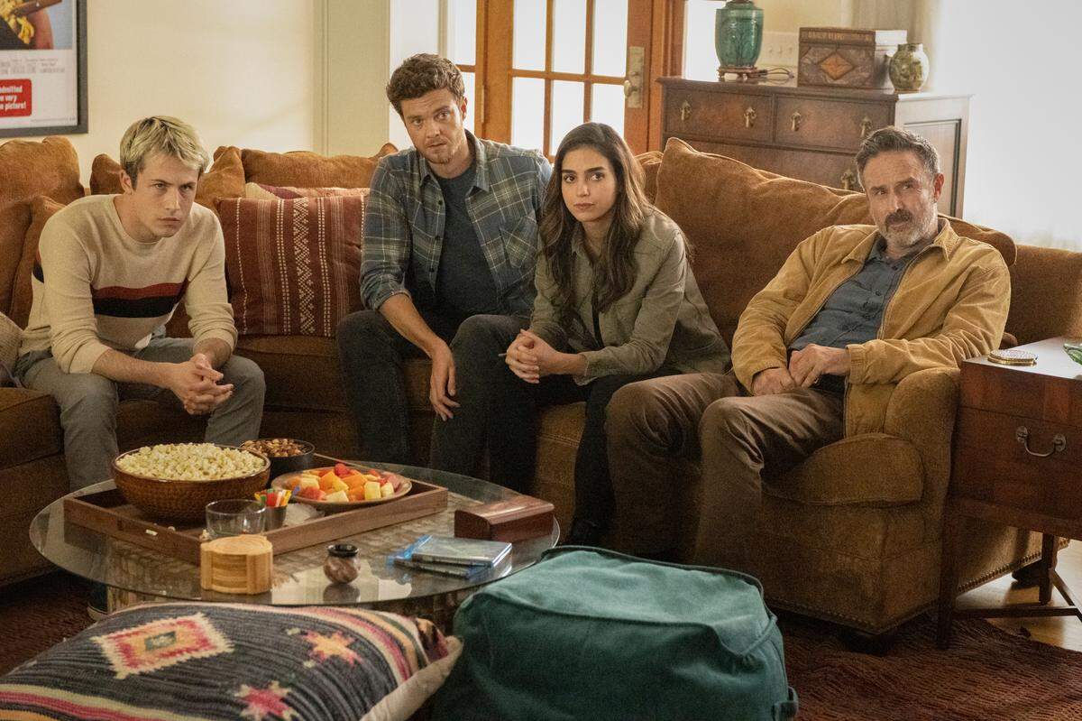 Jack Quaid and Melissa Barrera (center) play a couple from Modesto in the latest installment of the horror franchise “Scream.”