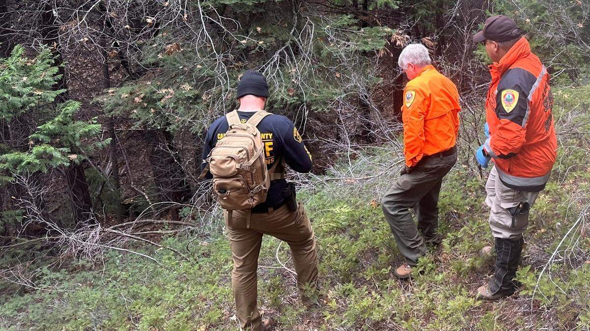 Crews work to extricate the body of Anne Marie Herford in Calaveras County on Nov. 30, 2023.