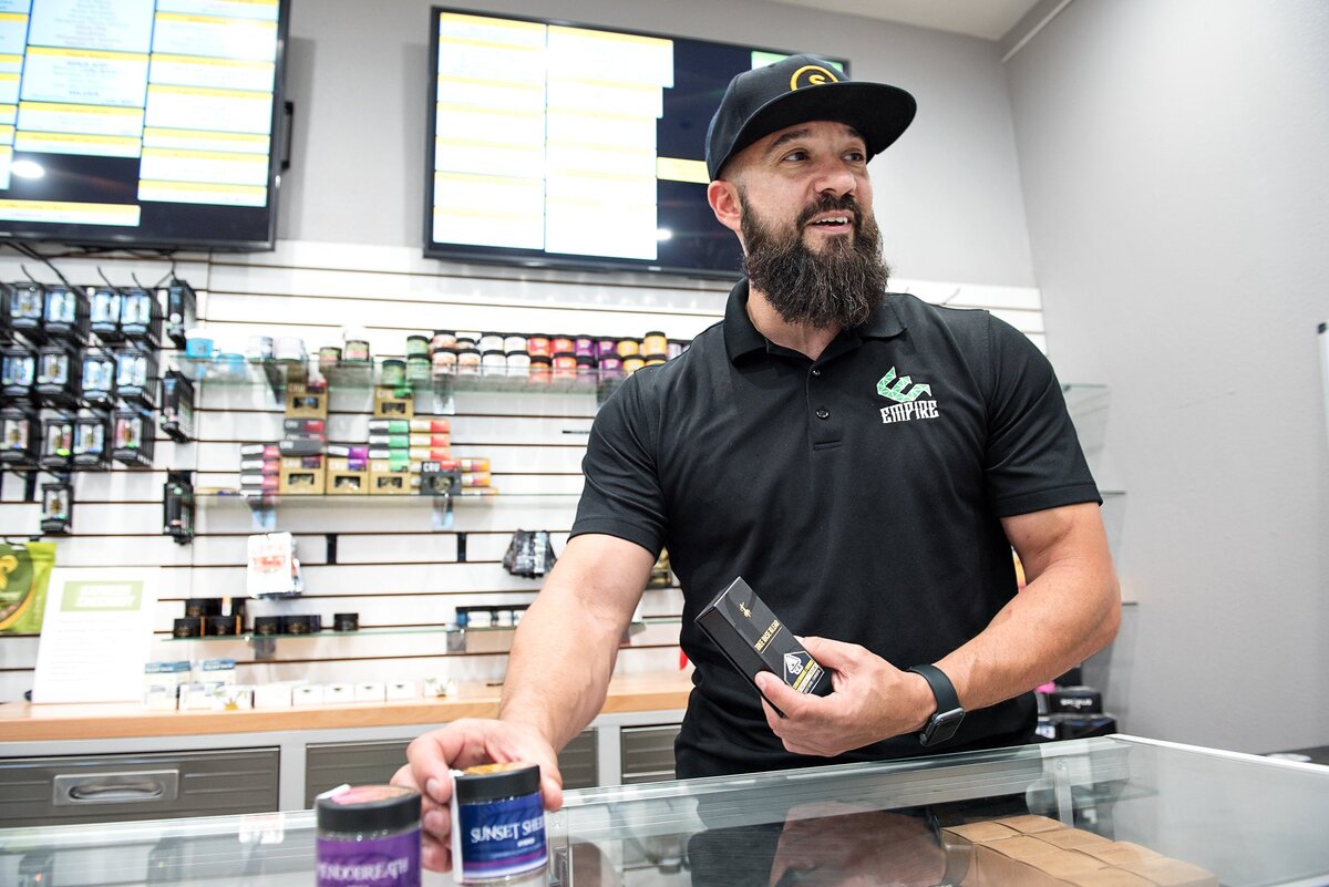 General manager Doug Mutoza at Empire Health and Wellness dispensary in Empire, Calif., on Friday, September 7, 2018.