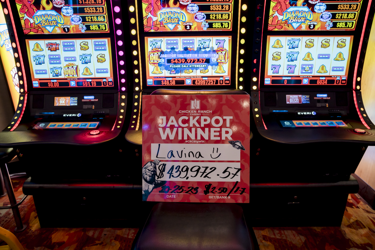 A Chicken Ranch Casino jackpot record was broken Wednesday when a customer, Lavina, won nearly $440,000.