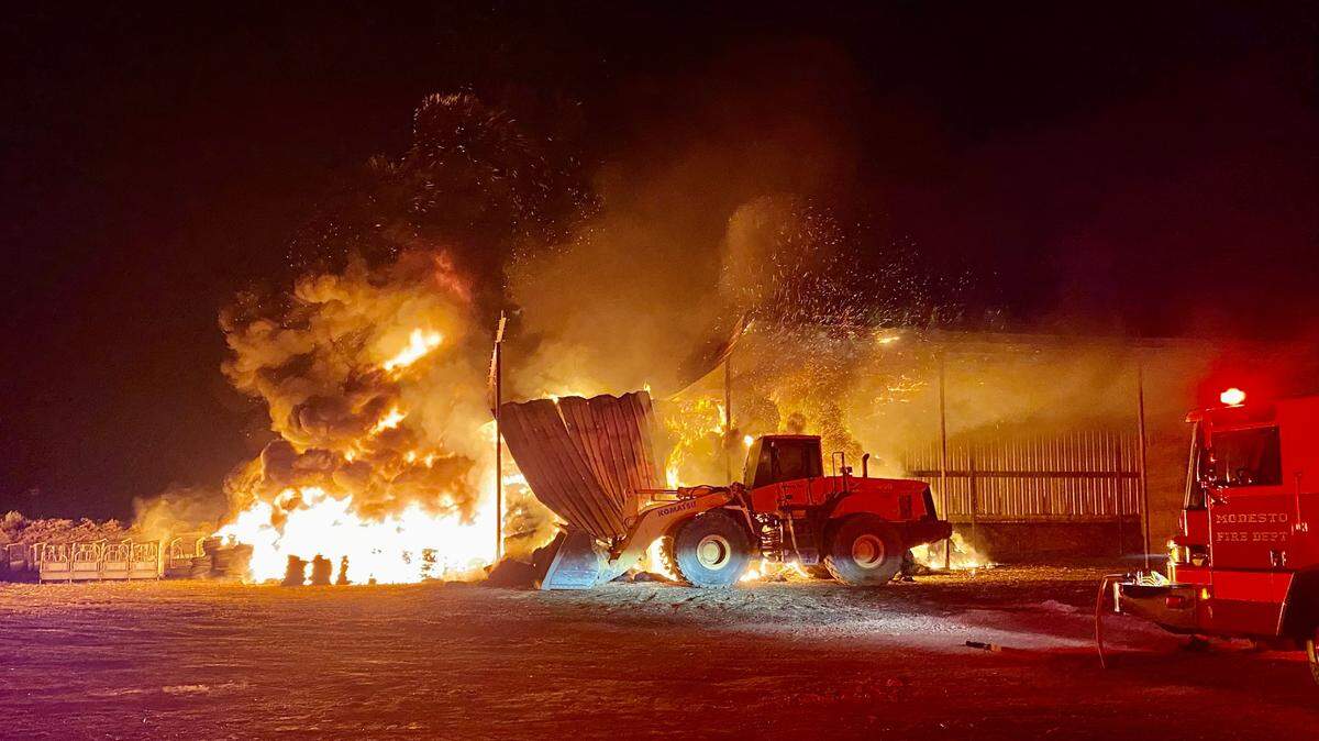 A hay fire near Riverbank caused a buildup of smoke in east Modesto Tuesday morning.