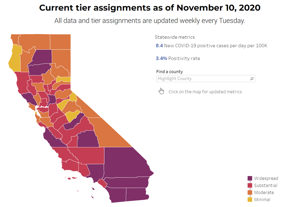 State coronavirus map through Nov. 10, 2020.