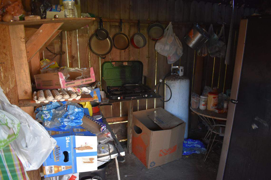 At least seven people ran from a 13-greenhouse marijuana grow found at a residence on Monterey Avenue in the Monterey Park Tract south of Modesto on Thursday morning, Sept. 19, 2019. This shed, including a full-size refrigerator, served as a kitchen for those tending the plants.