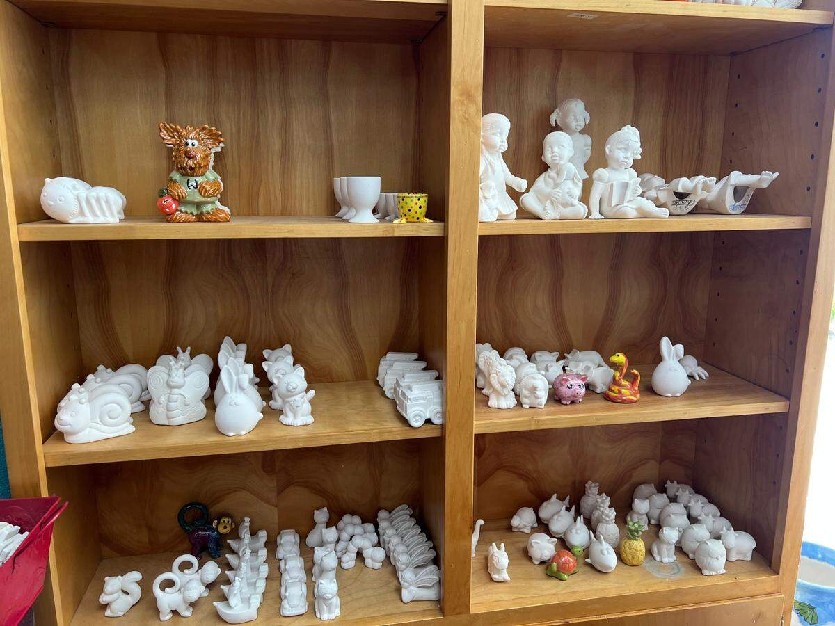 The shelves at Pottery Magic Modesto were packed with everything, from ceramic dishes and whimsical animal figurines to bongs and flower pots.