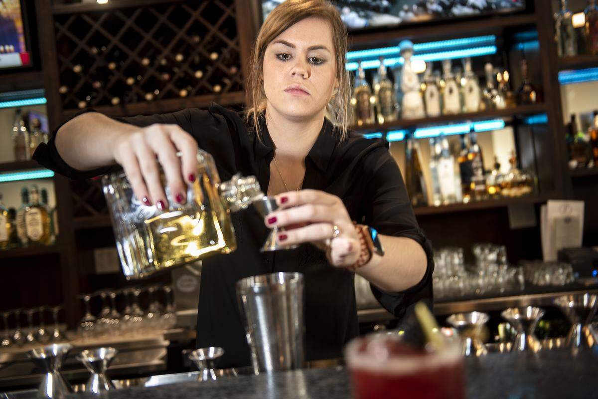 Bartender Ellen Blankers makes a Dirty Linen cocktail (Casamigos Reposado Tequila, St. Germain Elderflower, lime juice, agave syrup, tonic water) at Primos Restaurant and Tequila Bar in Ripon, Calif., on Tuesday, Jan. 7, 2020.