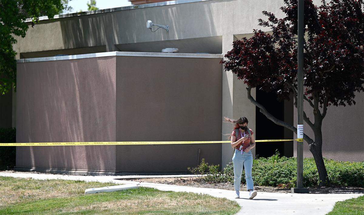 Students at Stanislaus State were cautioned about nesting Canada geese that have become aggressive near the campus health center in Turlock, Calif., on Tuesday, April 26, 2022.