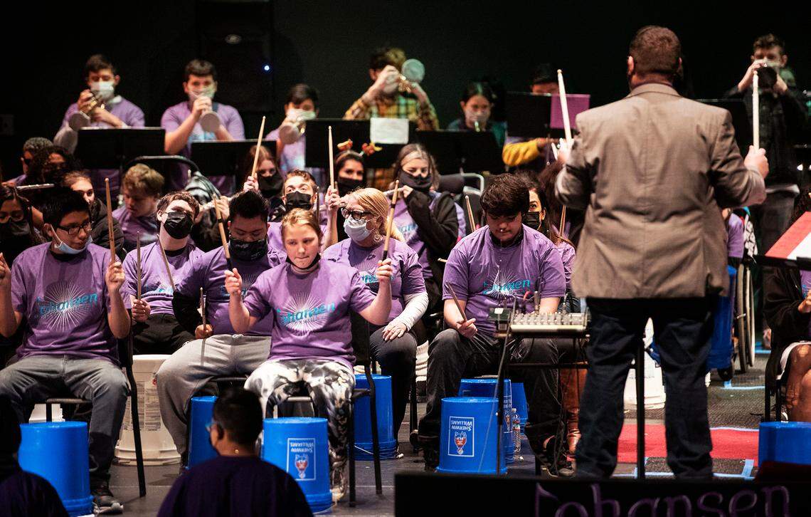 Music and special education students at Johansen High School collaborated to present a “Differently-Abled Drumline Celebration.” in Modesto, Calif., on Friday, Dec. 17, 2021.