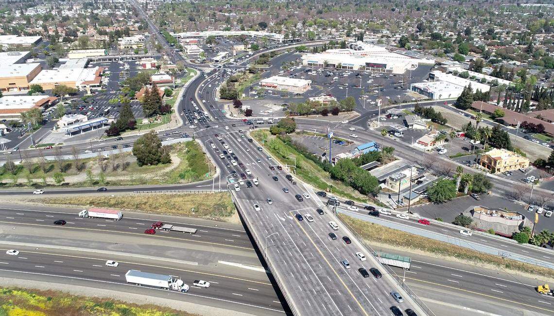 Briggsmore Avenue interchange with Sisk Road, Orangeburg Avenue and N Carpenter Road bridge over Highway 99 in Modesto, Calif., on Thursday, March 17, 2022.