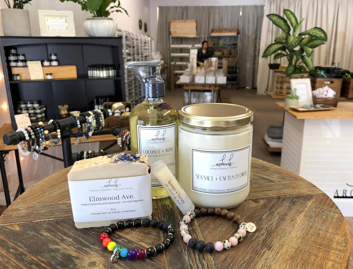 Products for sale are pictured at Mobaak Aromatherapy Shoppe Tuesday morning May 7, 2019 in Roseburg Square in Modesto, Calif.