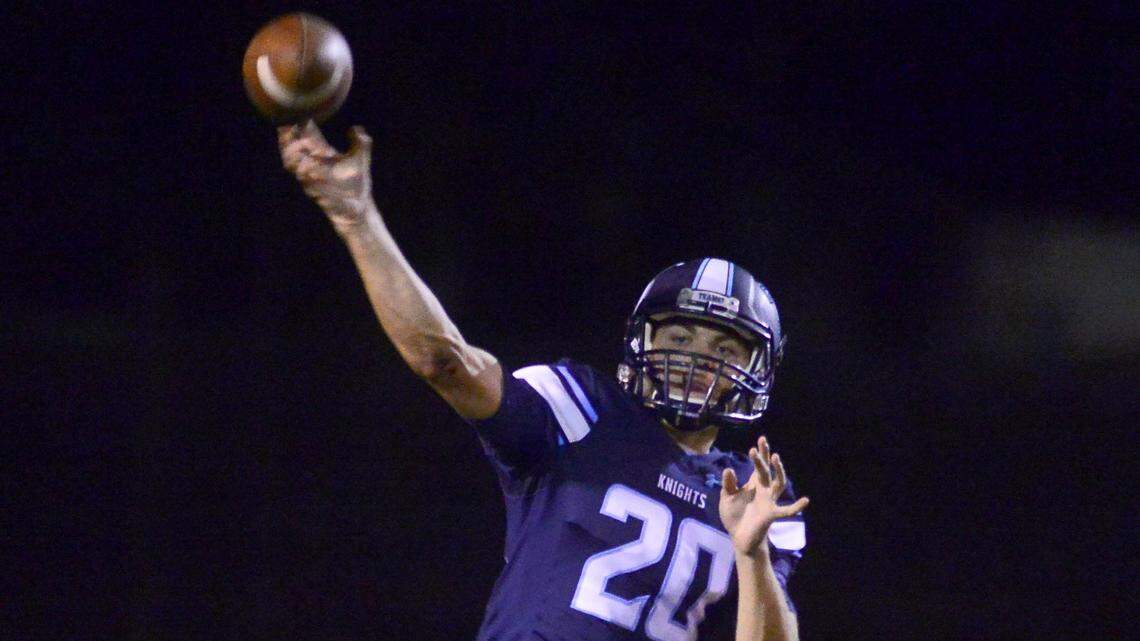 Downey quarterback Beau Green throws the ball down field during a game between Downey and Merced in Modesto at Downey High School on August 31, 2017.
