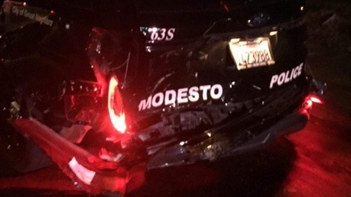 An on-duty sergeant suffered minor injuries early Thursday, July 18, 2019, when rear ended on Sylvan Avenue by an intoxicated driver going at a high rate of speed, the Modesto Police Department reported.