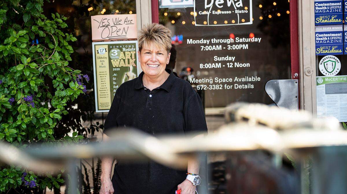 Deva Cafe owner Lorena Loftis has sold her restaurant on J Street in Modesto, Calif., on Wednesday, July 15, 2020.