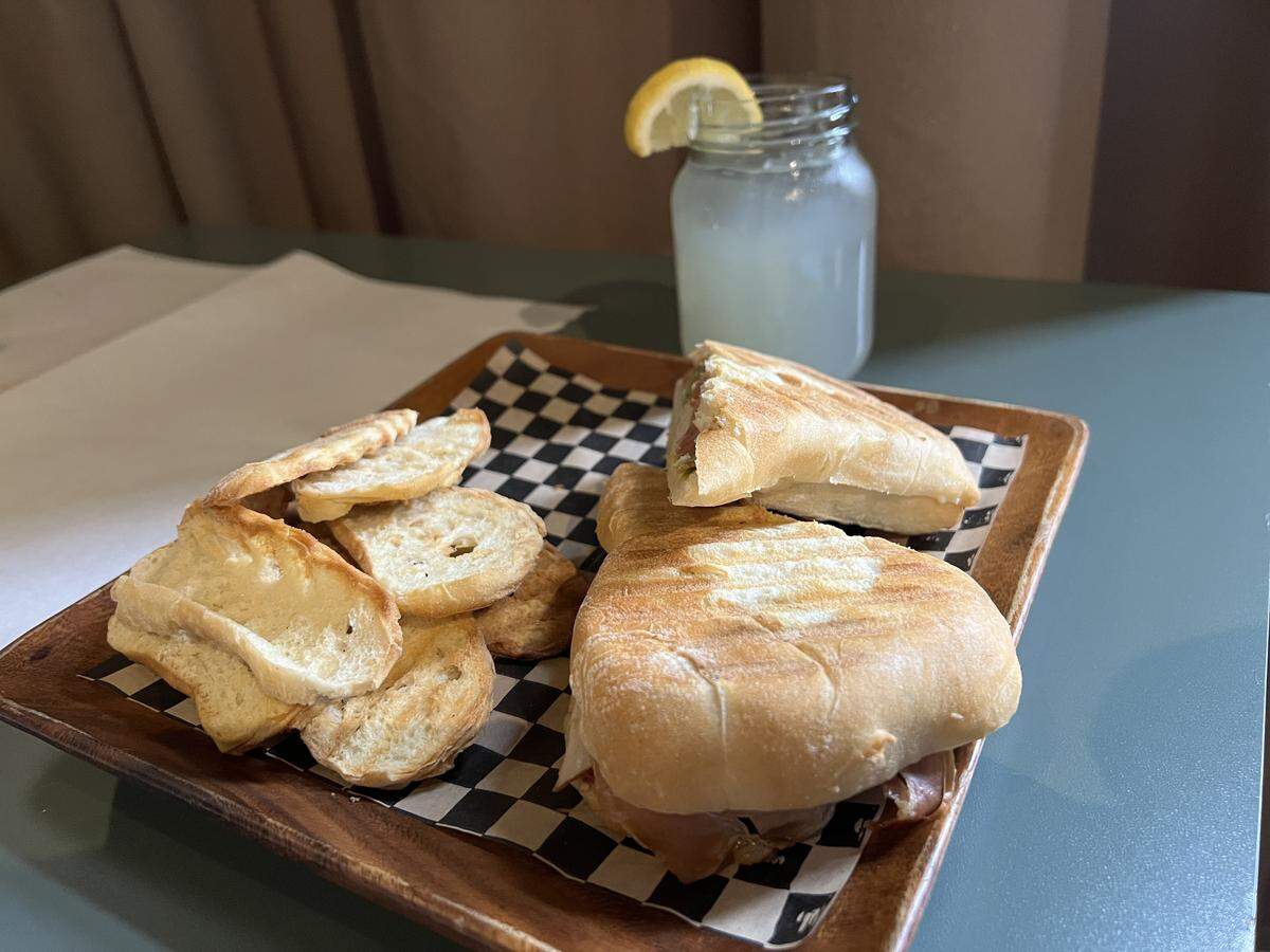 A panini and lemonade from Camp 4 Wine Cafe in Modesto, California.
