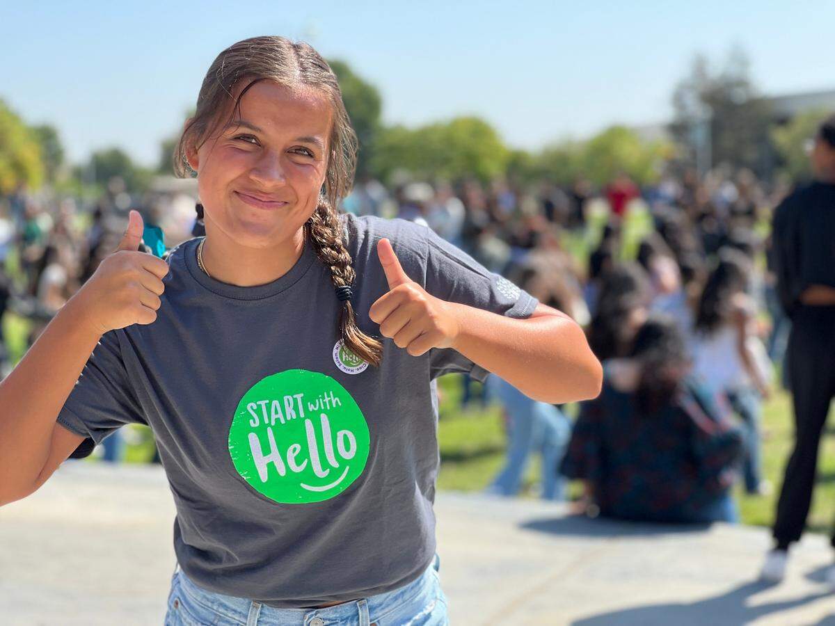 Mia Peterson participates in the ‘Starts with Hello’ program at Pitman High School. The program, in partnership with Sandy Hook Promise, promotes mental health on campus.