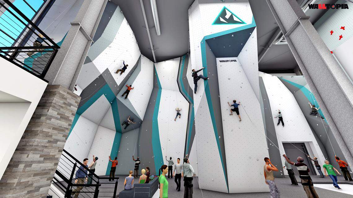 Indoor rendering of the new Alpine Climbing Gym in Ripon, California.