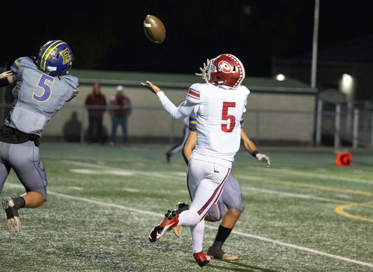 Patterson’s Donjhae Hardin makes a catch during the during the Sac-Joaquin Section Division IV championship game with Escalon at St. Mary’s High School in Stockton, Calif., Friday, Nov. 24, 2023.