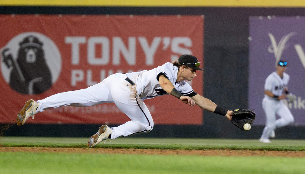 Modesto Nuts shortstop Colt Emerson snares a ground ball during season home opener with Lake Elsinore at John Thurman Field in Modesto, Calif., Tuesday, April 9, 2024.
