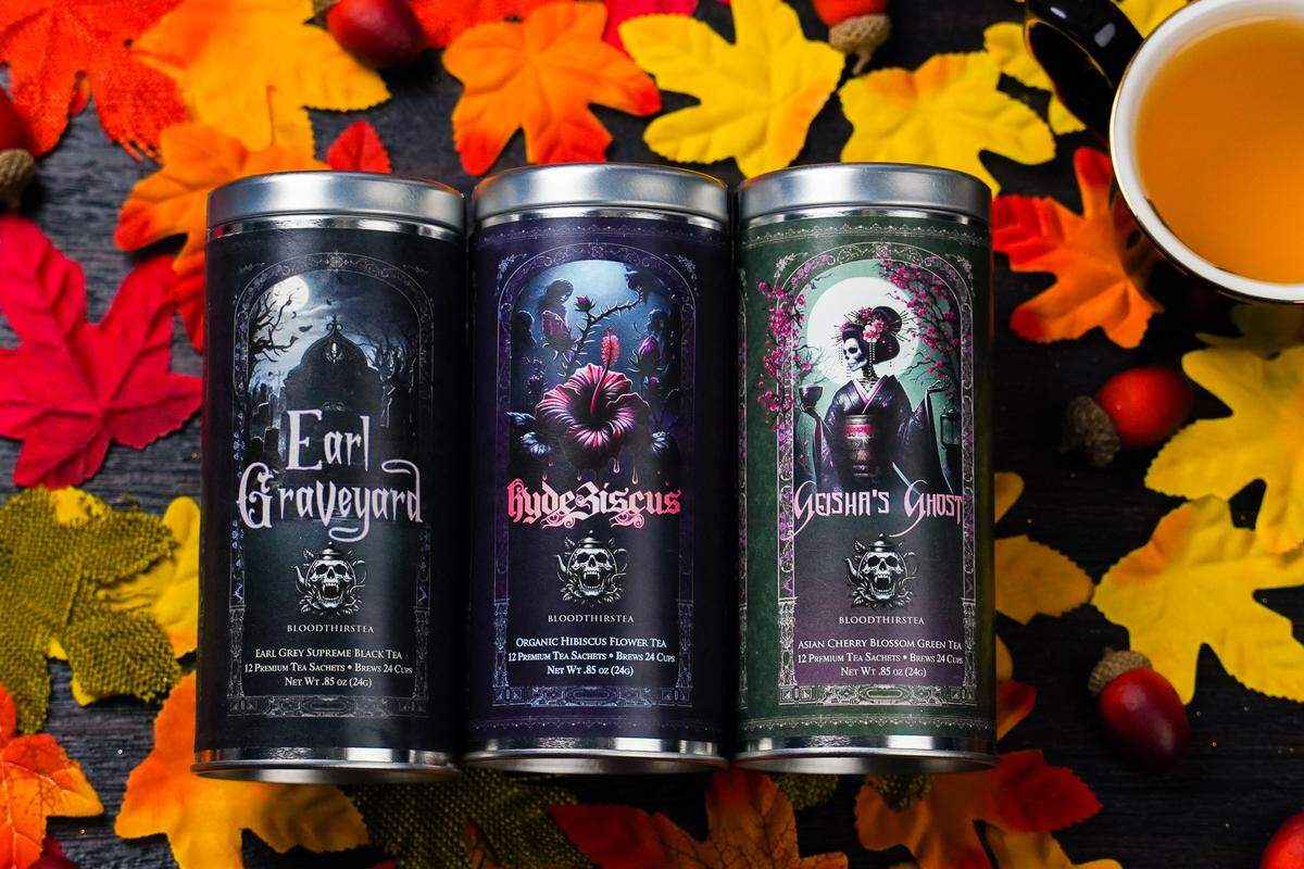 BloodThirsTea tea flavors in Earl Graveyard, Hydebiscus and Geisha’s Ghost,