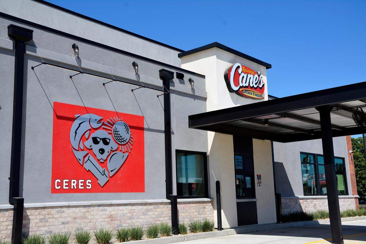 The new Raising Cane’s Chicken Fingers fast food chain opens Aug. 22, 2023 along Hatch Road in Ceres, Calif.