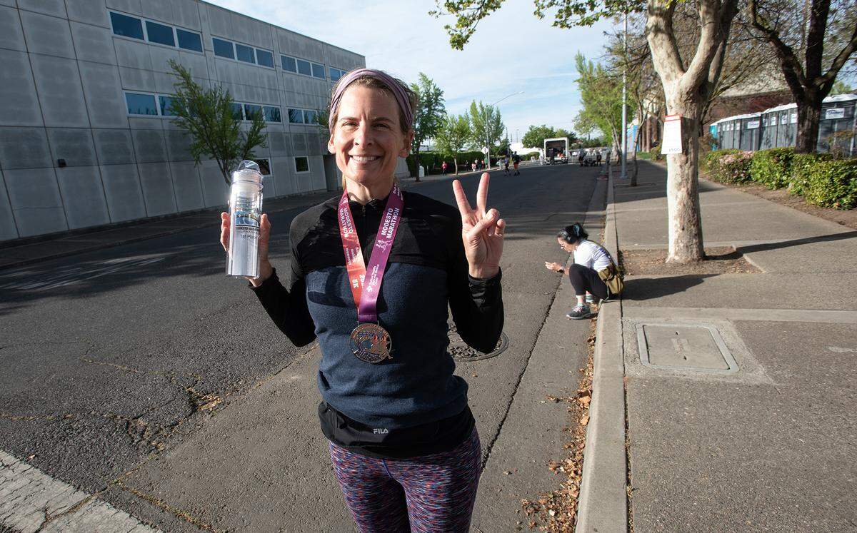 Cortney One placed first in the women’s 40-44 5K age class with a time of 28:30 at the Modesto Marathon in Modesto, Calif., on Sunday, March 27, 2022.