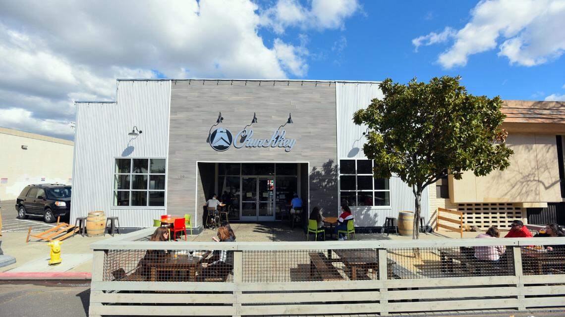 An outdoor dining parket, funded through DoMo Partnership, outside Churchkey restaurant in downtown Modesto, Calif. Feb. 13, 2021.