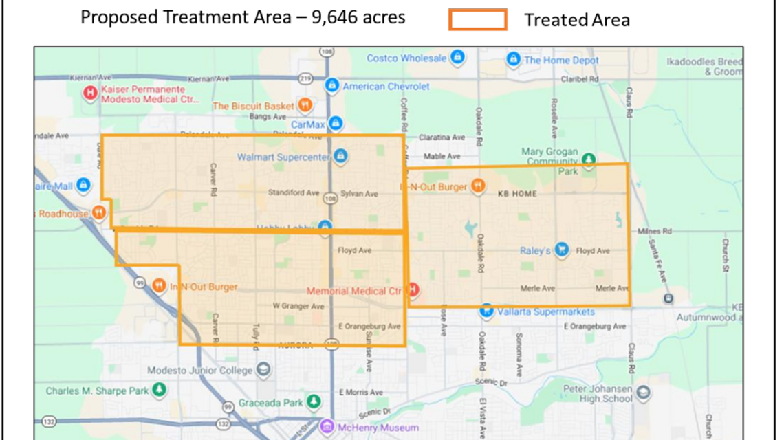 Mosquito-control spraying to take place over parts of Modesto on Thursday night