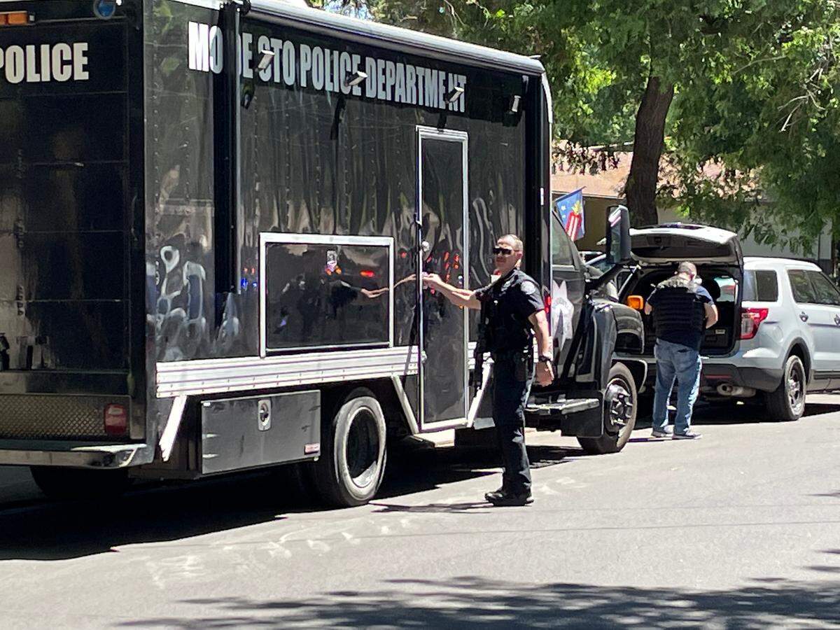 Police converged on a Modesto neighborhood, where an individual was fatally shot Sunday afternoon, July 10, 2022.