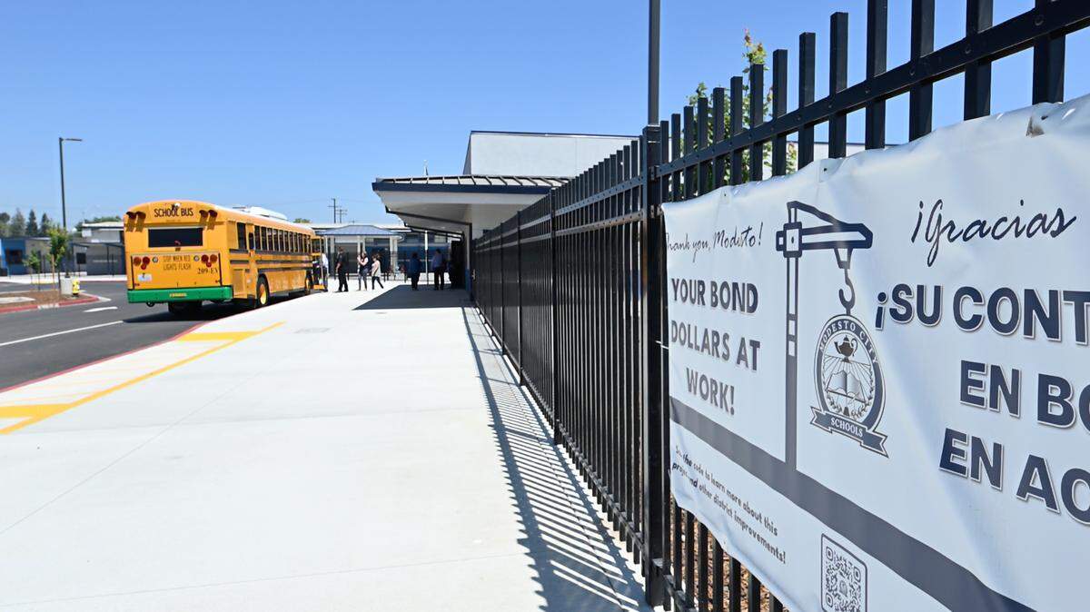 Perimeter fencing at Fremont Elementary school in Modesto, Calif., Friday, Aug. 9, 2024.