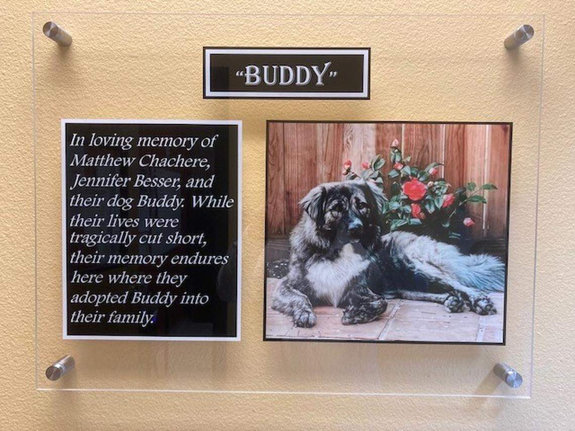 An adoption bonding room at the Stanislaus Animal Services Agency has been dedicated to Matthew Chachere and Jennifer Besser, who were fatally struck by a vehicle while walking their dog in San Luis Obispo.