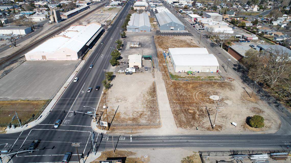 New food truck court and entertainment park Trax is being planned near downtown Turlock, Calif. Photographed on Wednesday, March 9, 2022. Food trailers, other food vendors, a market and entertainment are planned on South Center Street and Golden State Boulevard.