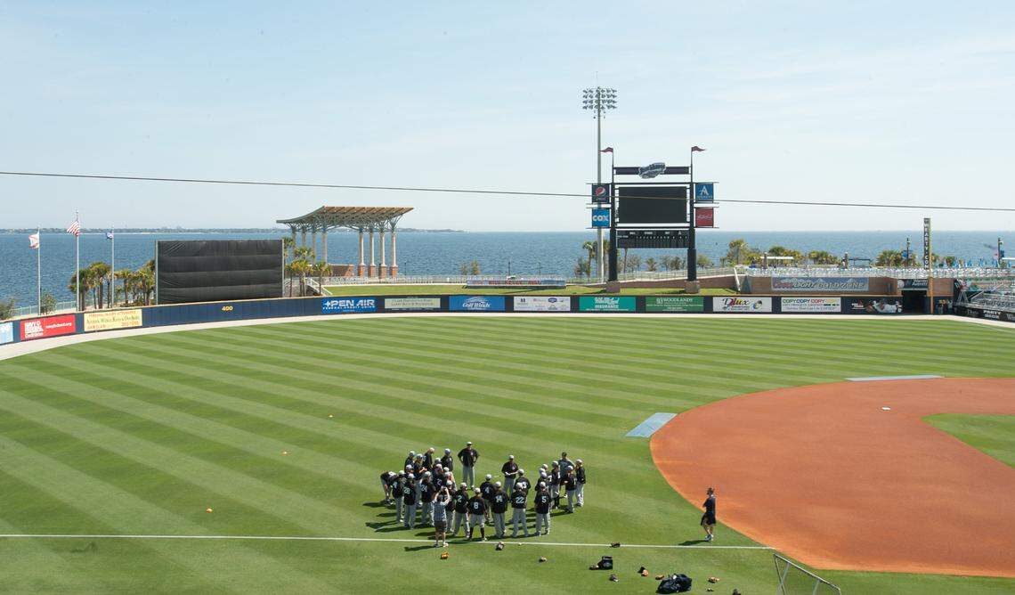 In this 2015 photo, the Biloxi Shuckers practice at the Pensacola Blue Wahoos’ stadium in Pensacola, Fla.